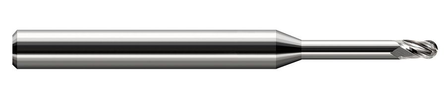 Picture of Harvey Tool 868215 Dia 0.015 LOC 0.0220 OAL2.50 End Mill Standard Flute Standard Helix Carbide Uncoated Single End Ball NoseBall